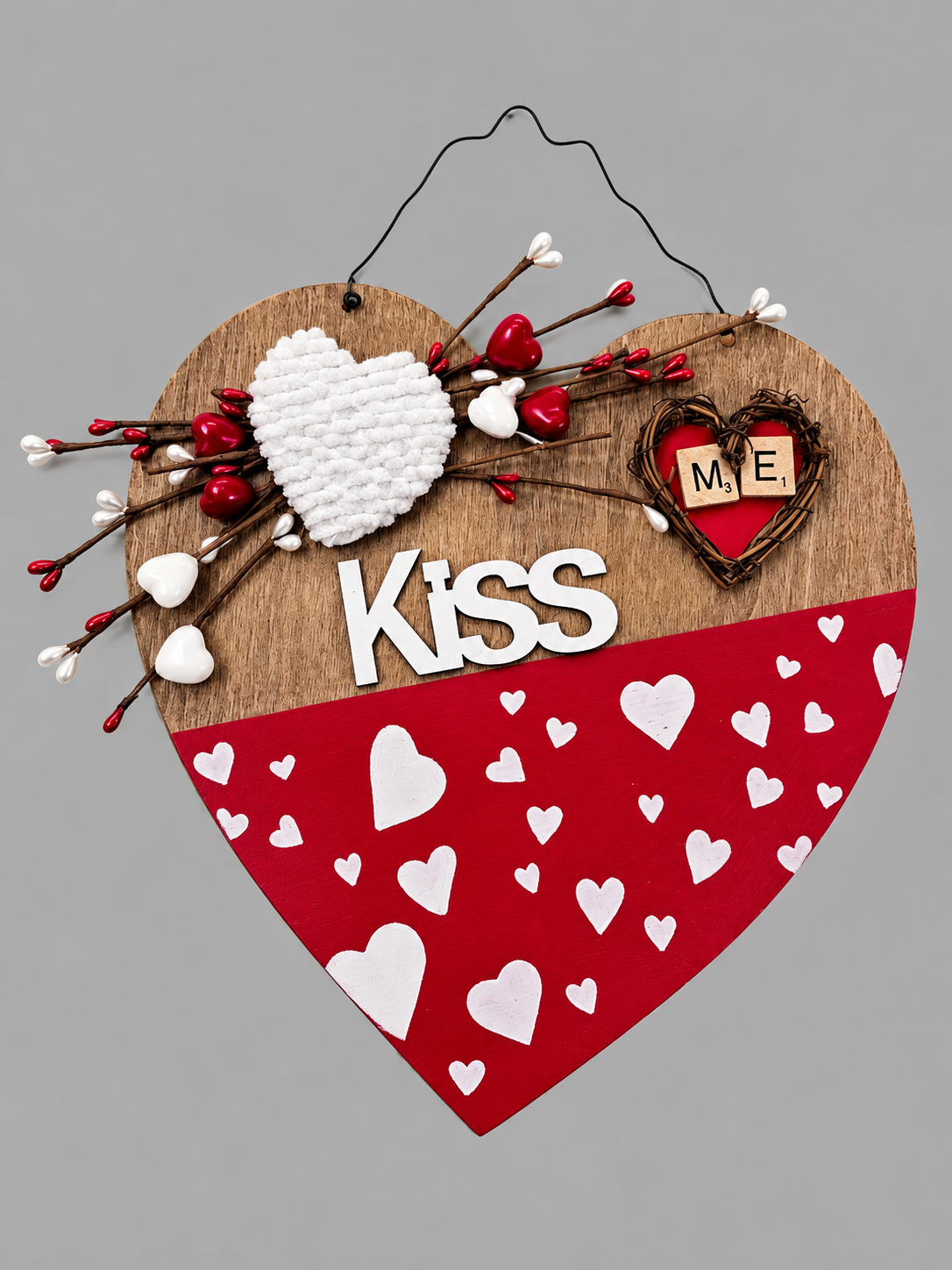"Kiss Me" Wooden Heart Sign