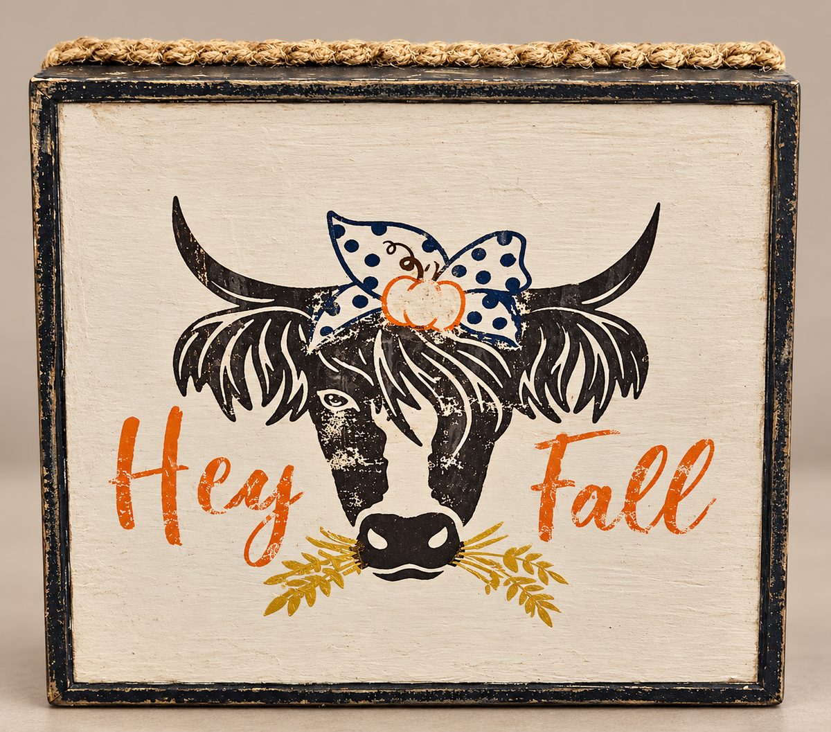 "Hey Fall" Highland Cow Wooden Block