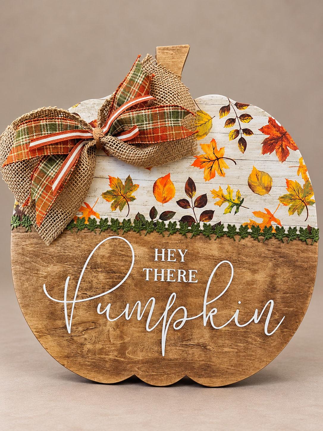 "Hey There Pumpkin" Pumpkin-Shaped Wooden Sign