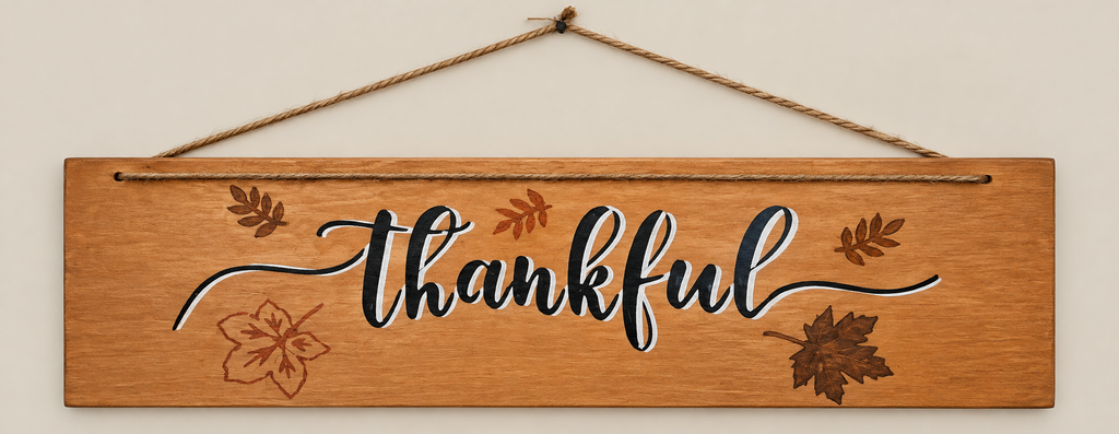 "Thankful" Stenciled Wooden Wall Sign