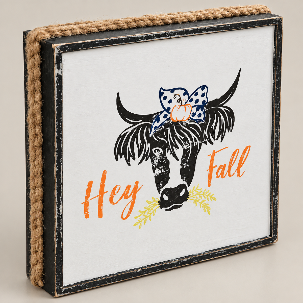 "Hey Fall" Highland Cow Wooden Block