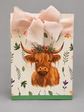 Highland Cow Floral Wooden Block Sign