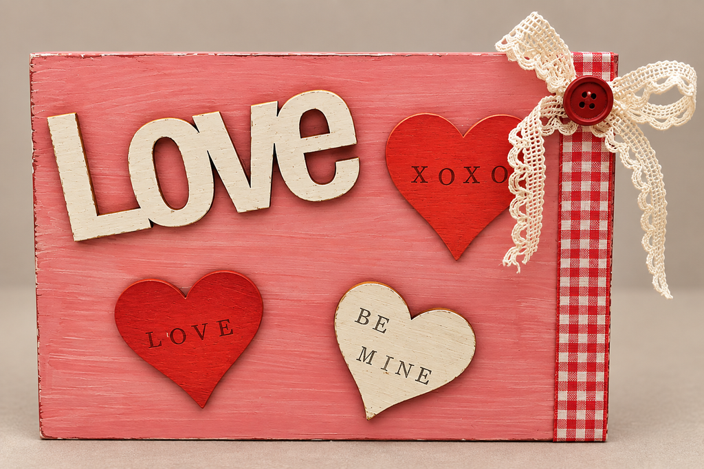 "Love, XOXO, Be Mine" Valentine's Wooden Block Sign