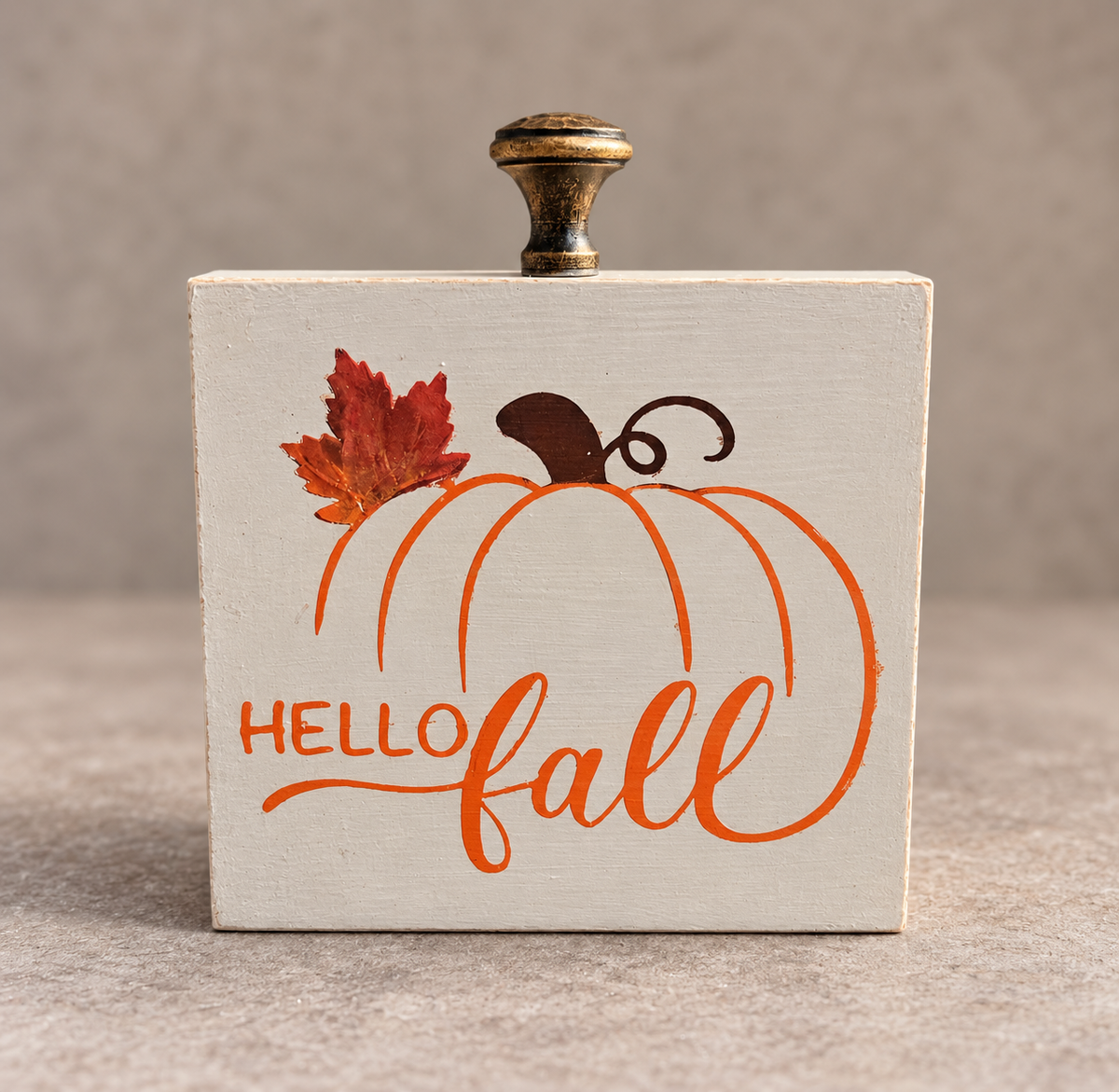 "Hello Fall" Pumpkin Wooden Block