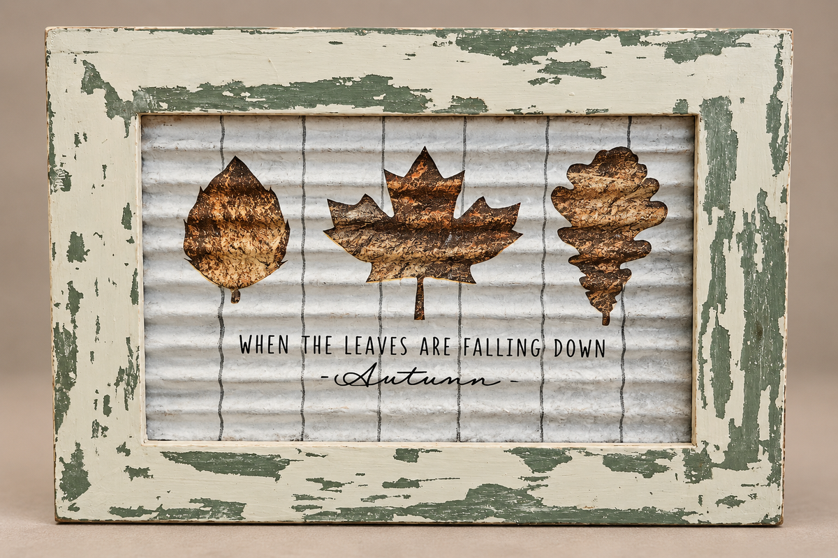 "When the Leaves Are Falling Down – Autumn" Framed Corrugated Sign